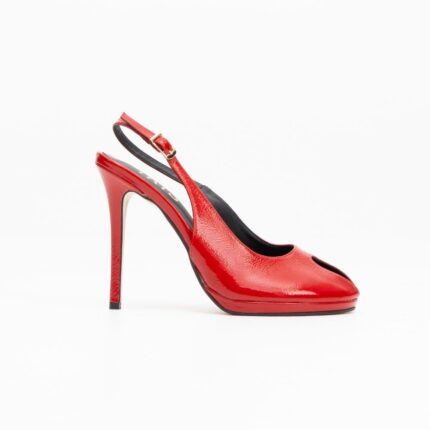 BUENO γόβες peep-toe κόκκινο λουστρίνι slingback με φιάπα