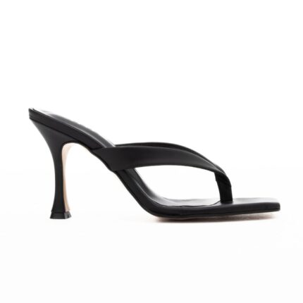 MISTY Δερμάτινα Thong Mules με Μεσαίο τακούνι μαύρα
