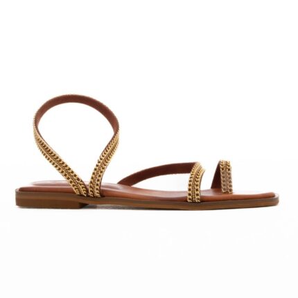 STRAF Σανδάλια flat Δερματινα Με Αλυσίδα και toe ring Ταμπά