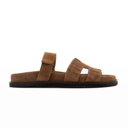 ELI101 Σανδάλια flat slides καστόρινα Taupe croco