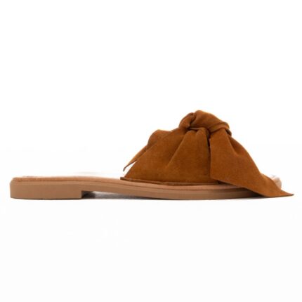 8/20 Suede Flat Σανδάλια Slide με Διακοσμητικό Φιόγκο Ταμπά