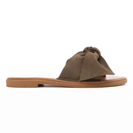 8/20 Suede Flat Σανδάλια Slide με Διακοσμητικό Φιόγκο Truffle