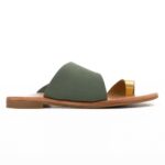 9/15 Σανδάλια Δερμάτινα Nubuck flat slide με Χρυσή Θηλιά Φυστικί