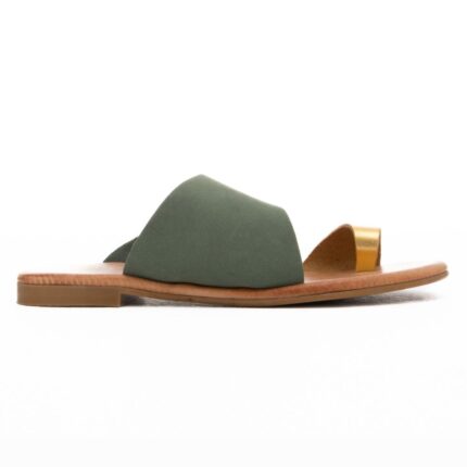 9/15 Σανδάλια Δερμάτινα Nubuck flat slide με Χρυσή Θηλιά Φυστικί